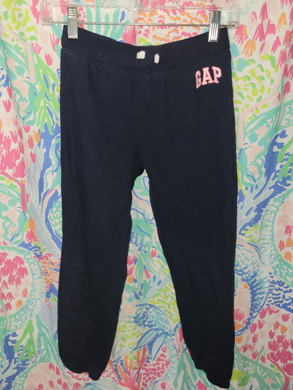 GAP Navy Joggers with Pink Logo Accent Girls Large